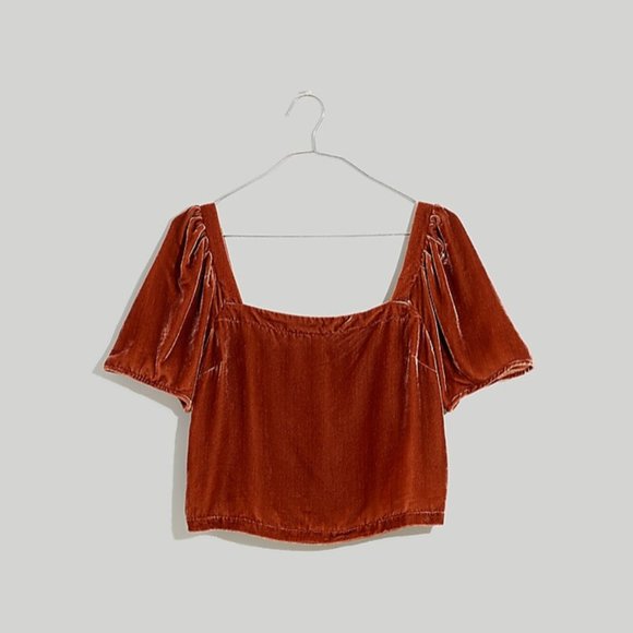 Madewell Hopewell Puff-Sleeve Crop Top in Silk-Blend Velvet - NWOT - Picture 7 of 7